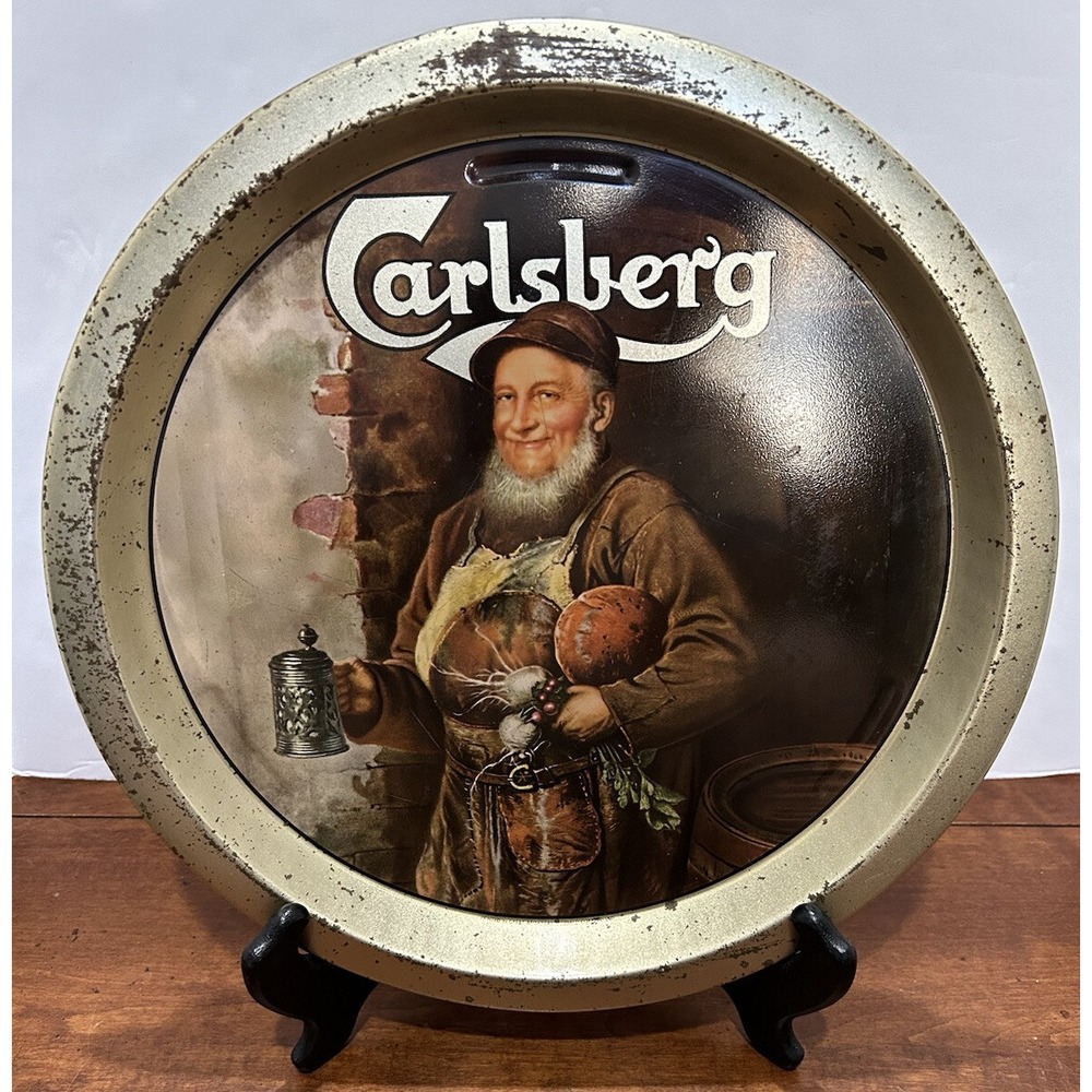 Carlsberg Beer Advertisement Tin Tray Vintage Serving Collectible Man‎ Cave Bar